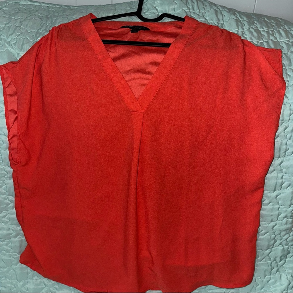 Banana Republic Vibrant Red V-Neck Blouse